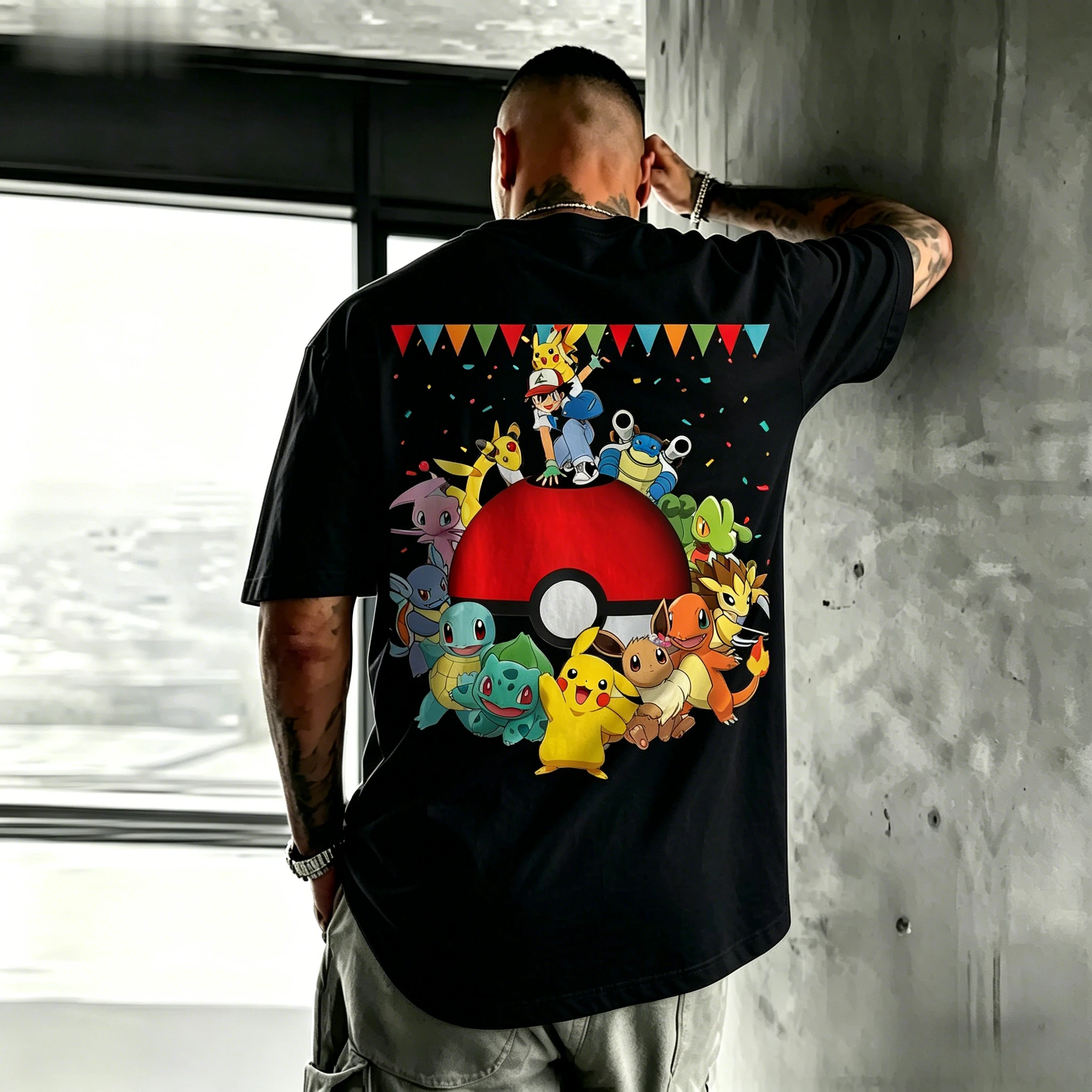 

2026 New Pokemon Anime Print T-shirt, Suitable for Both Men and Women, Super Loose and Suitable for Street Use