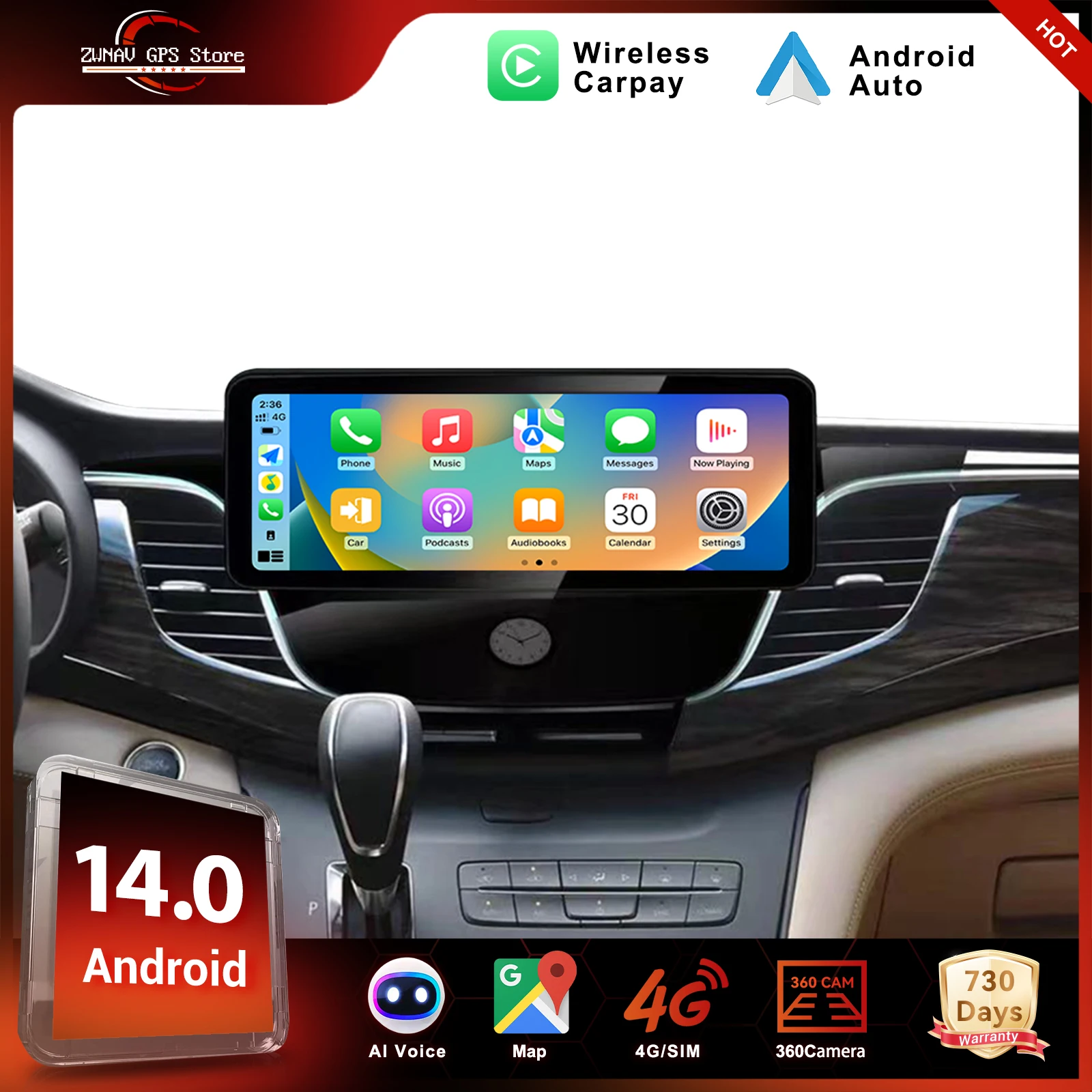 ZWNAV Android 14 Car Radio For Buick GL8 2017-2018 Wireless CarPlay Android Auto DSP Sound GPS Navigation WIFI 4G System