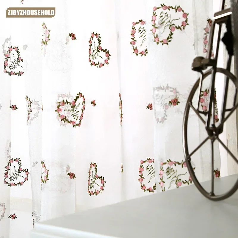 

Curtain Living Room Bedroom Blackout Curtains Love Wreath Cotton Linen Curtain Fabric Embroidery Fabric Embroidery Girl Heart