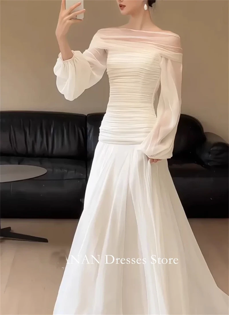 

OLOEY Off-Shoulder Korea Ivory Mermaid Wedding Dresses 웨딩드레스 Elegant Chiffon Customized Pretty Bride Gowns Plus Size