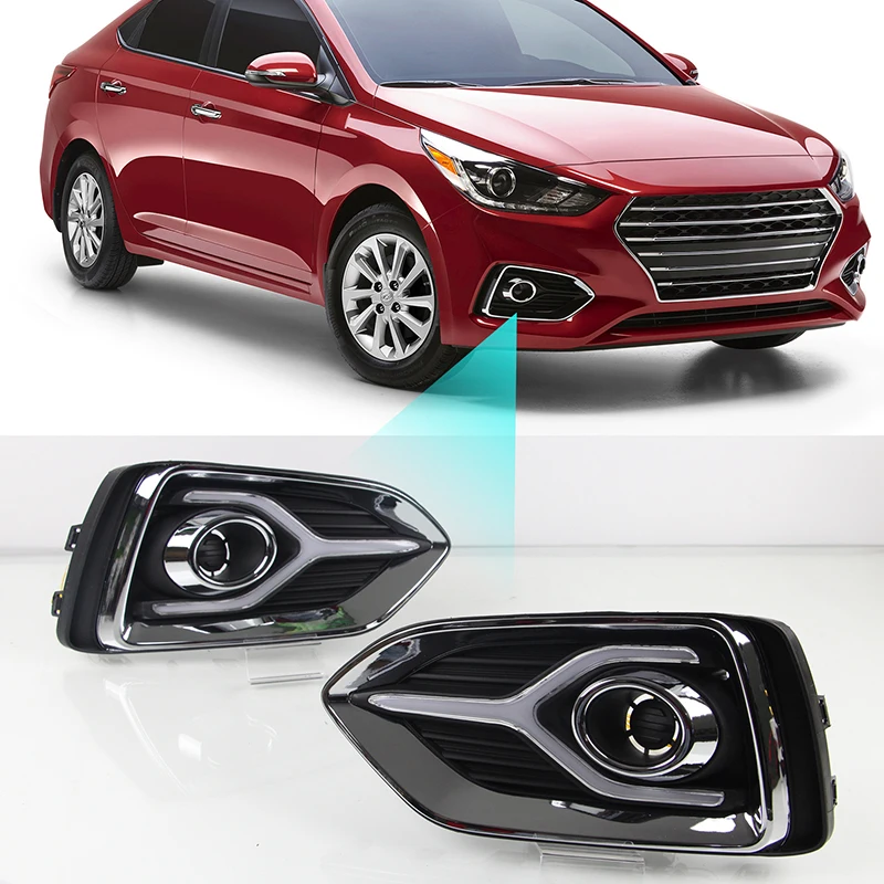 

2pcs Car LED Daytime Running Lamp Car Fog Light Turn Signal Daylight Auto Lighting Accessories for Hyundai Accent 2017-2021