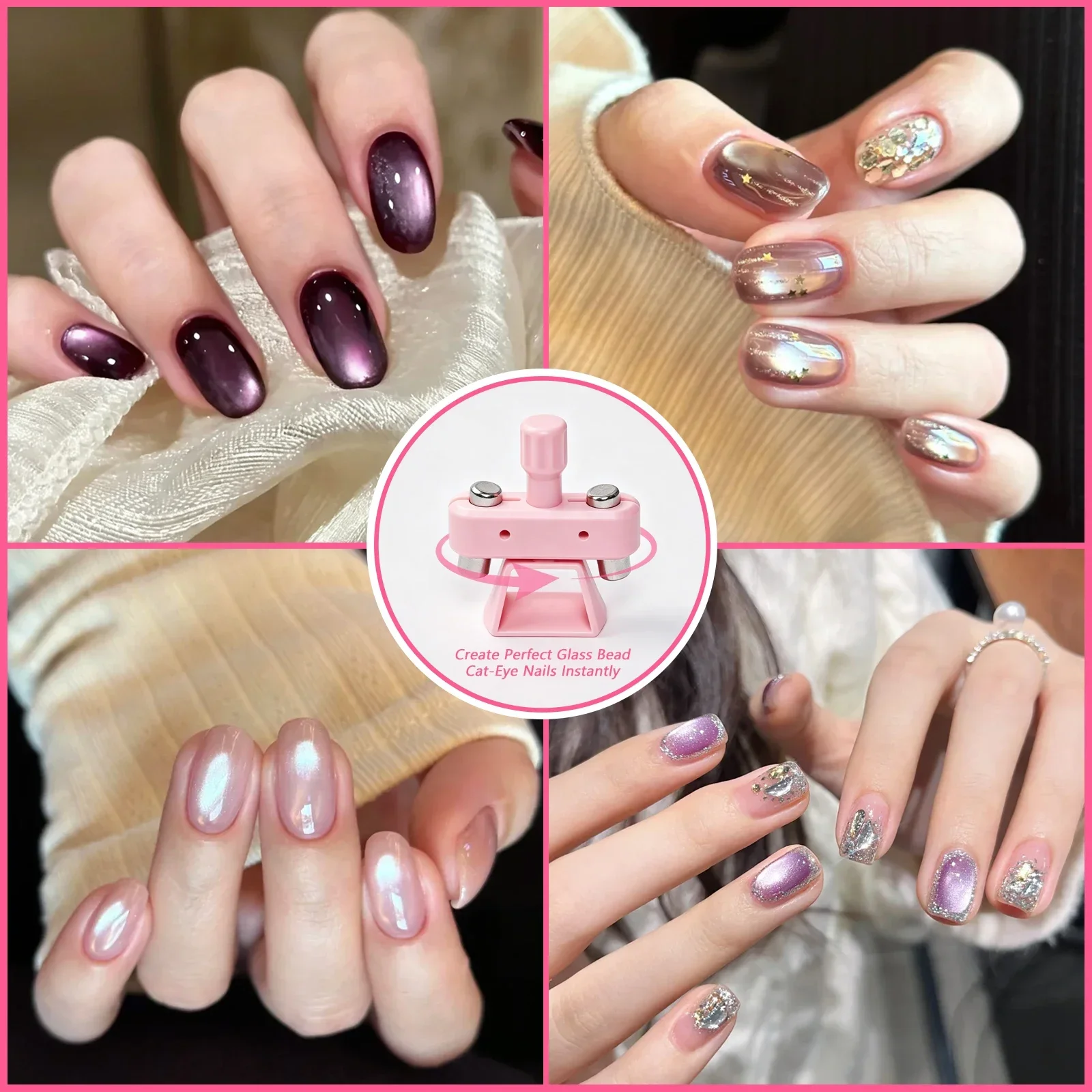 Leistungsstarker automatischer Katzenaugen-Magnet mit drehbarem Design, breiten Lichtperlen und Glasperlen-Effekt für Nagelkunst und Gel-Nagellack. – Detail 33