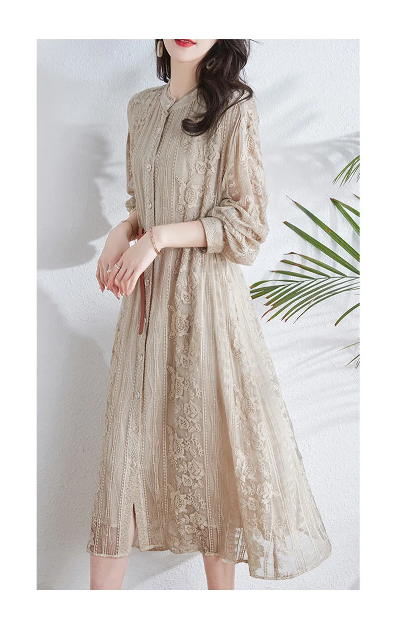 Embroidered Mulberry Silk Heavyweight Silk Dress New Chinese Women\'s Fashion 2024 New Dress Summer Long Dress