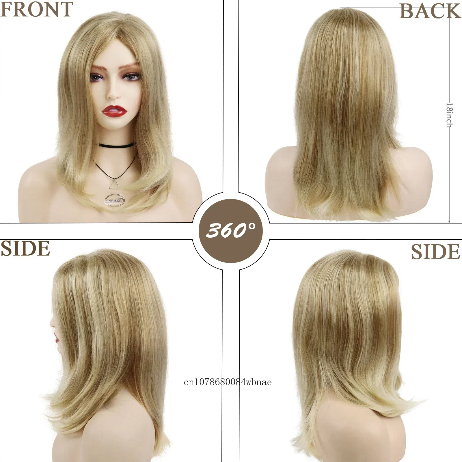 ブロンド人工毛ミディアム肩の長さのストレートウィッグクラシックゴールドウィッグ女性用耐熱デイリーパーティーコスプレ衣装