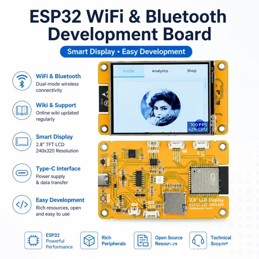 2.8 inch ESP32 WiFi Bluetooth Development Board ST7789 Driver 240x320 Intelligent Display Color Screen Onboard ESP32-32E Module