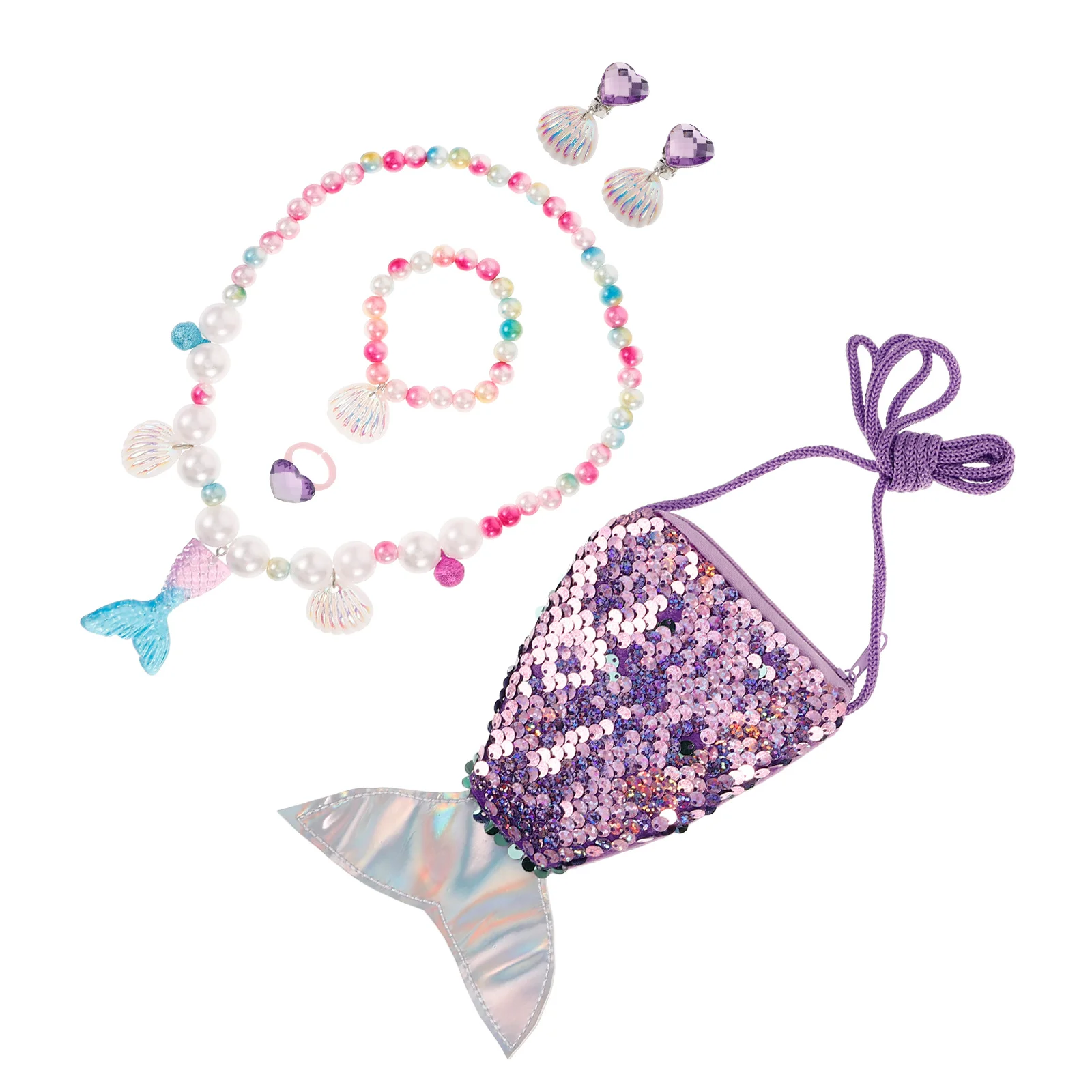 6 stuks kleine meisjes zeemeermin sieraden set zeemeermin staart ketting ring armband oorbellen prinses aankleden accessoires feestartikelen