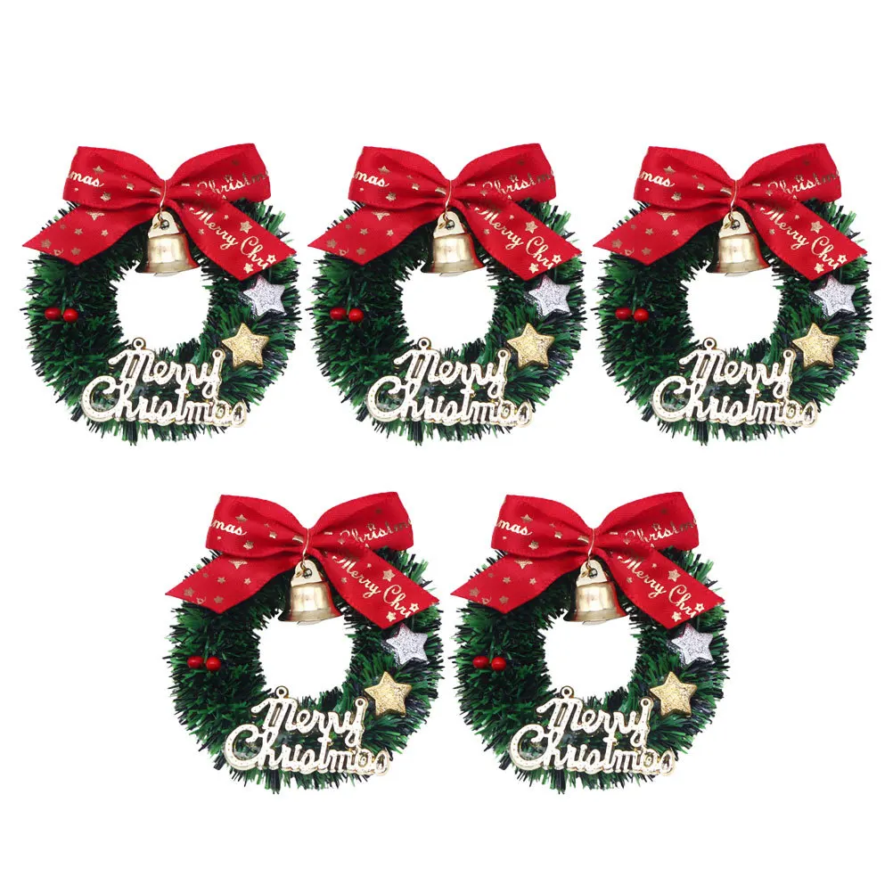 

5Pcs Mini Christmas Wreath Bow Decor Hanging Garland for Home Xmas Party Festive Atmosphere Mini Christmas Wreath