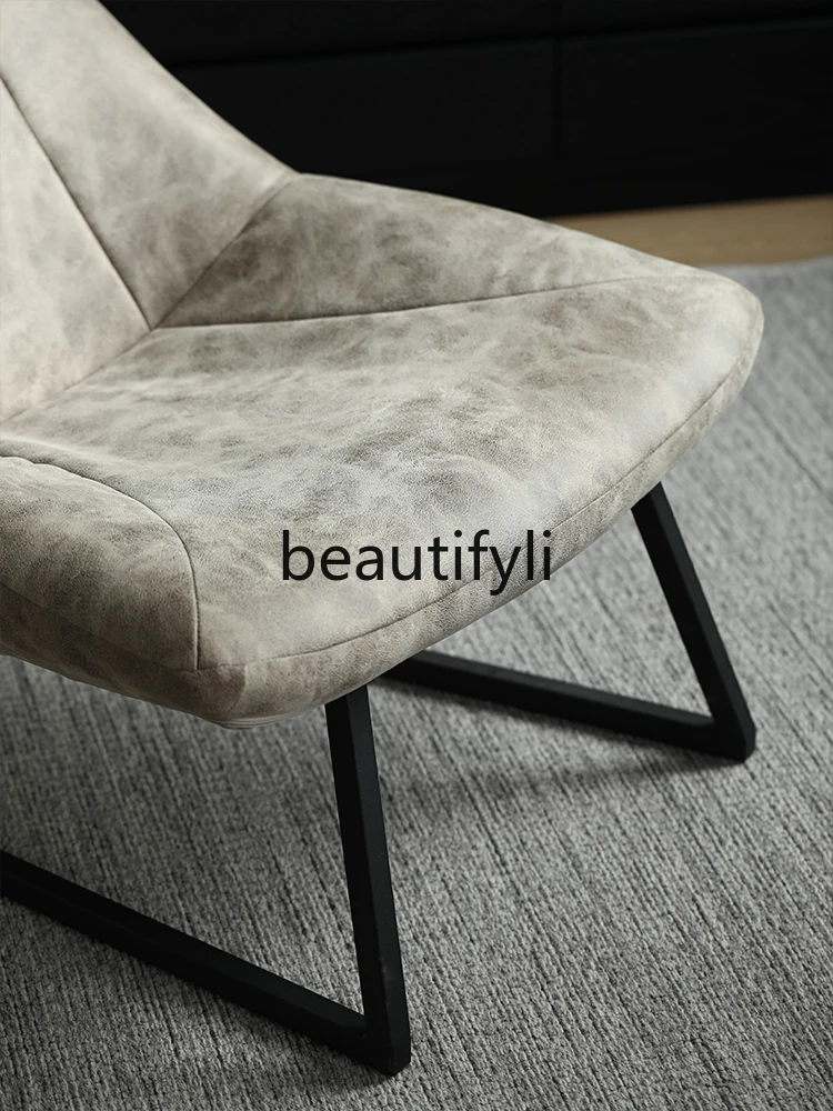 Nordic light retro style imported leather waterproof and anti-fouling technology cloth ancient reclining chair lazy single sofa