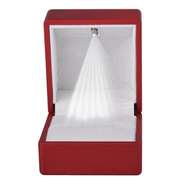 Ringen Display Box Opslag Zacht Fluwelen Lade Case Houder Stand Display Opbergdoos Show Sieraden Organizer LED Licht Ring Box Rood