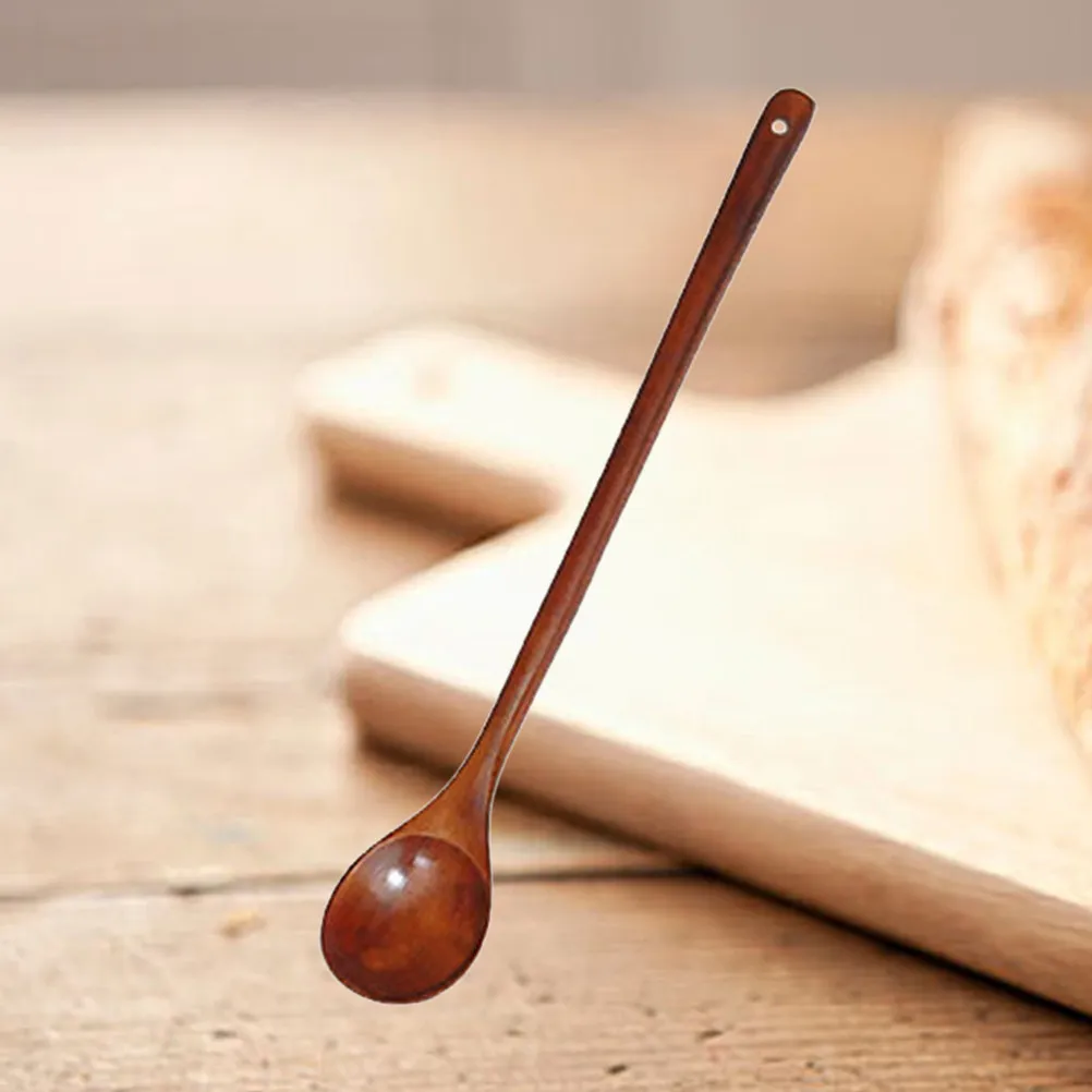Wooden Cooking Spoon 33cm Long Handle Food Grade Natural Smooth Stirring Spoon for Coffee Tea Sauteing