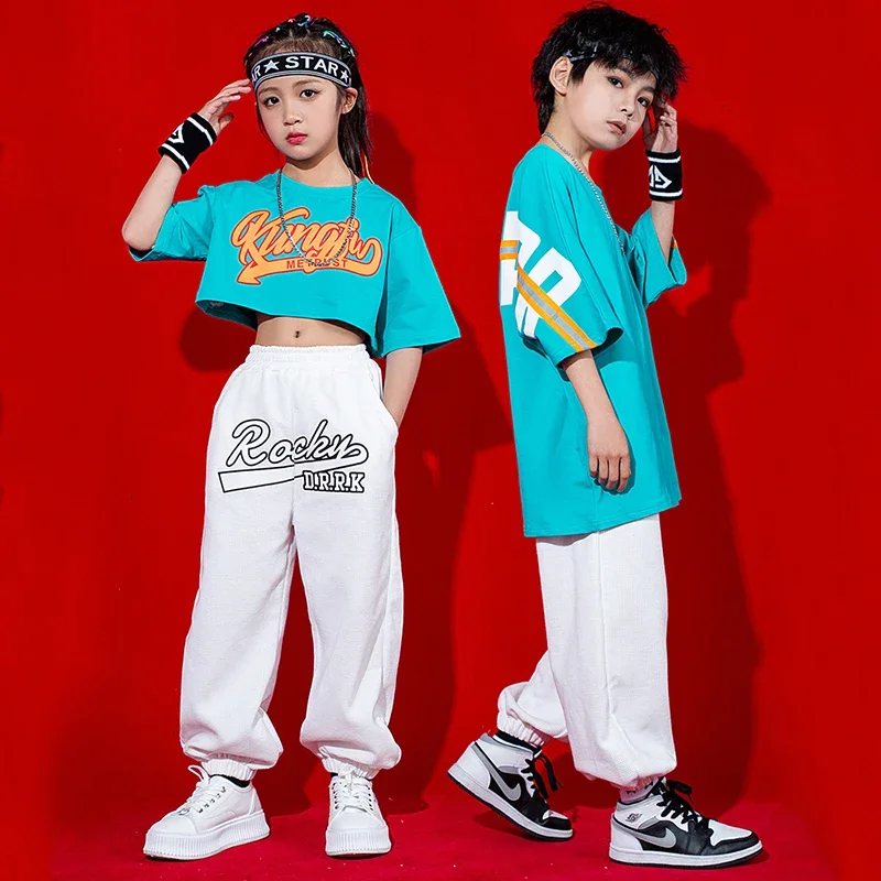 Outfit Concert Stage Wear Kpop Clothing Kids Ballroom Hip Hop Dance Clothes Girls Jazz Costume Short Sleeved Performance