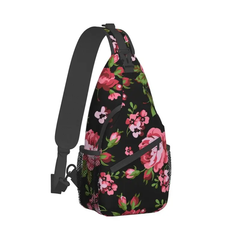 Personalized Red Roses Floral Pattern Sling Bags for Men Flower Shoulder Crossbody Chest Backpack Cycling Camping Daypack