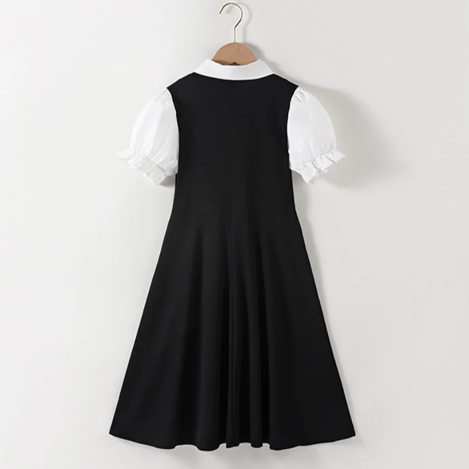 Elegant Girls Summer Fake Two-Piece Turn-Down Collar Dress Girls Casual Dresses Family Gatherings Party Girls Dresses