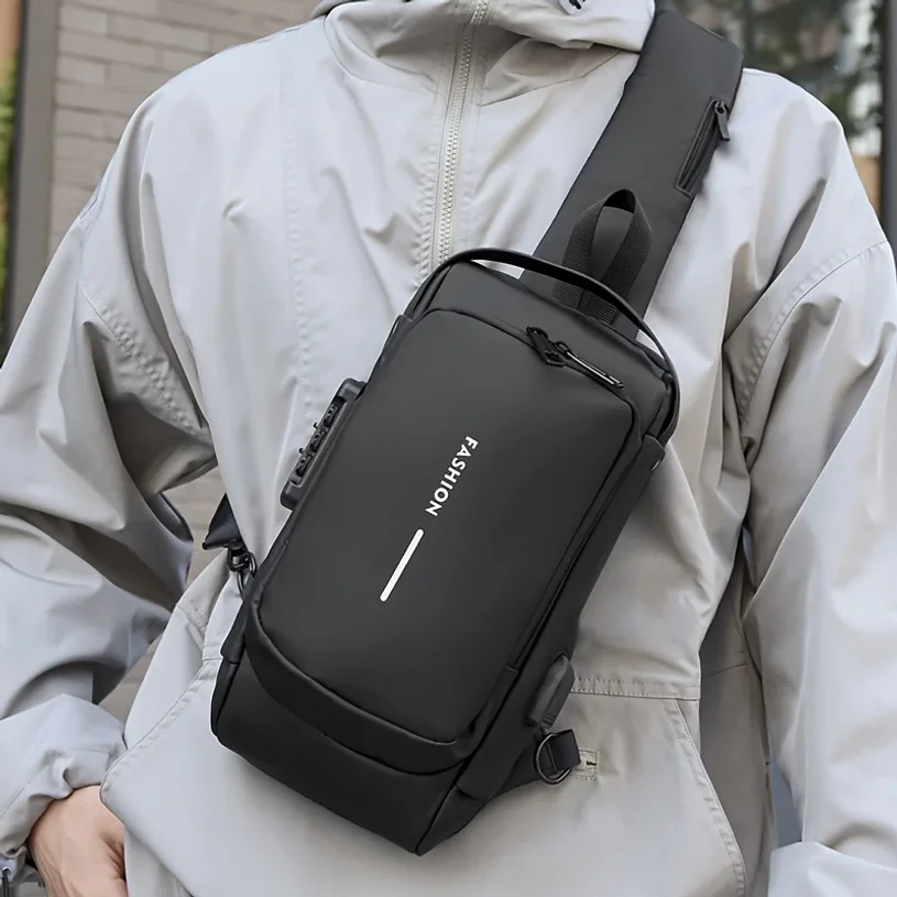 Mens Business Anti-Theft Sling Bag Waterproof Crossbody Backpack with Password Lock USB Charging Lightweight Travel Shoulder Bag image 6