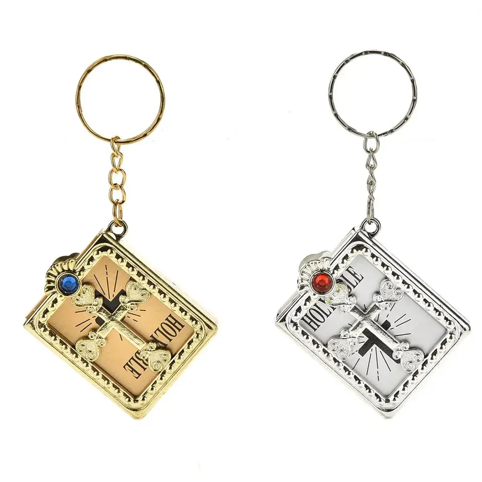 Mini Holy Bible Book Charms Keychain Religious Christian Jesus Cross Keyrings Prayer God Bless Souvenirs Key Holder Accessories