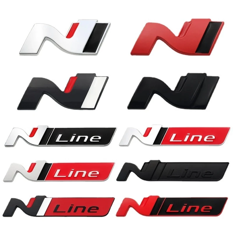 3D Metal Car Front Grill Emblem Badge For N Line Logo Tuscon NX4 I20 I30 I10 Sonata Elantra N Line Sticker Accessorie