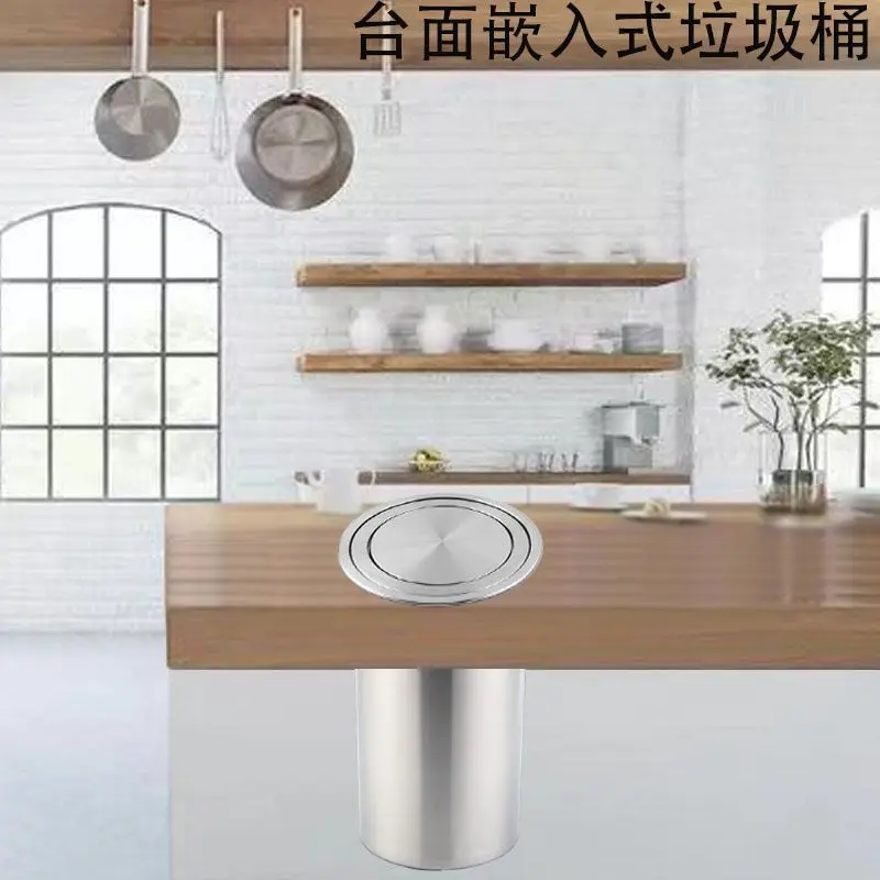 Kitchen Cabinet Recessed Countertop Stainless Steel Trash Can,Balance Swing Flap Lid Garbage Bin for Restaurant/Hotel/Office