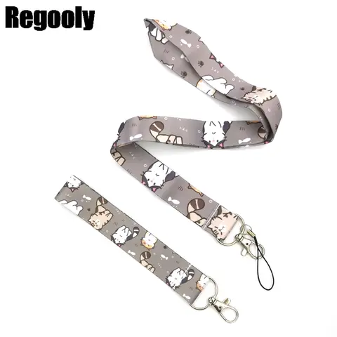Cartoon cat Neck keychain necklace webbings ribbons  Anime Cartoon Neck Strap Lanyard ID badge holder Keychain couple Lanyards