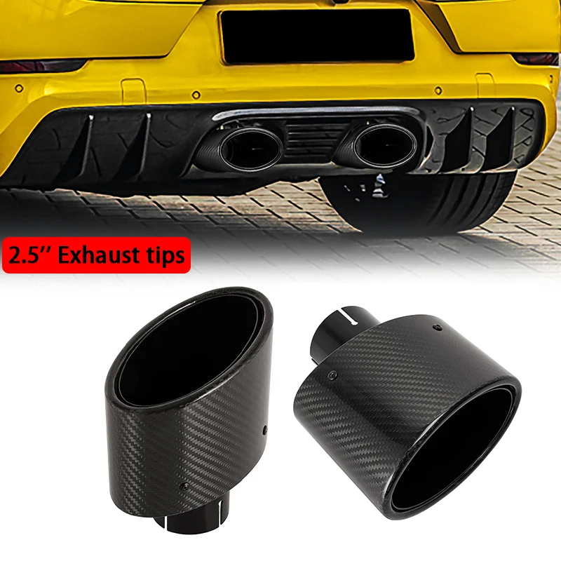 

1Pcs2.5inch Inlet Carbon Fiber Car Exhaust Muffler Pipe Stainless Steel Black Muffler Tip Car Decoration Accessories
