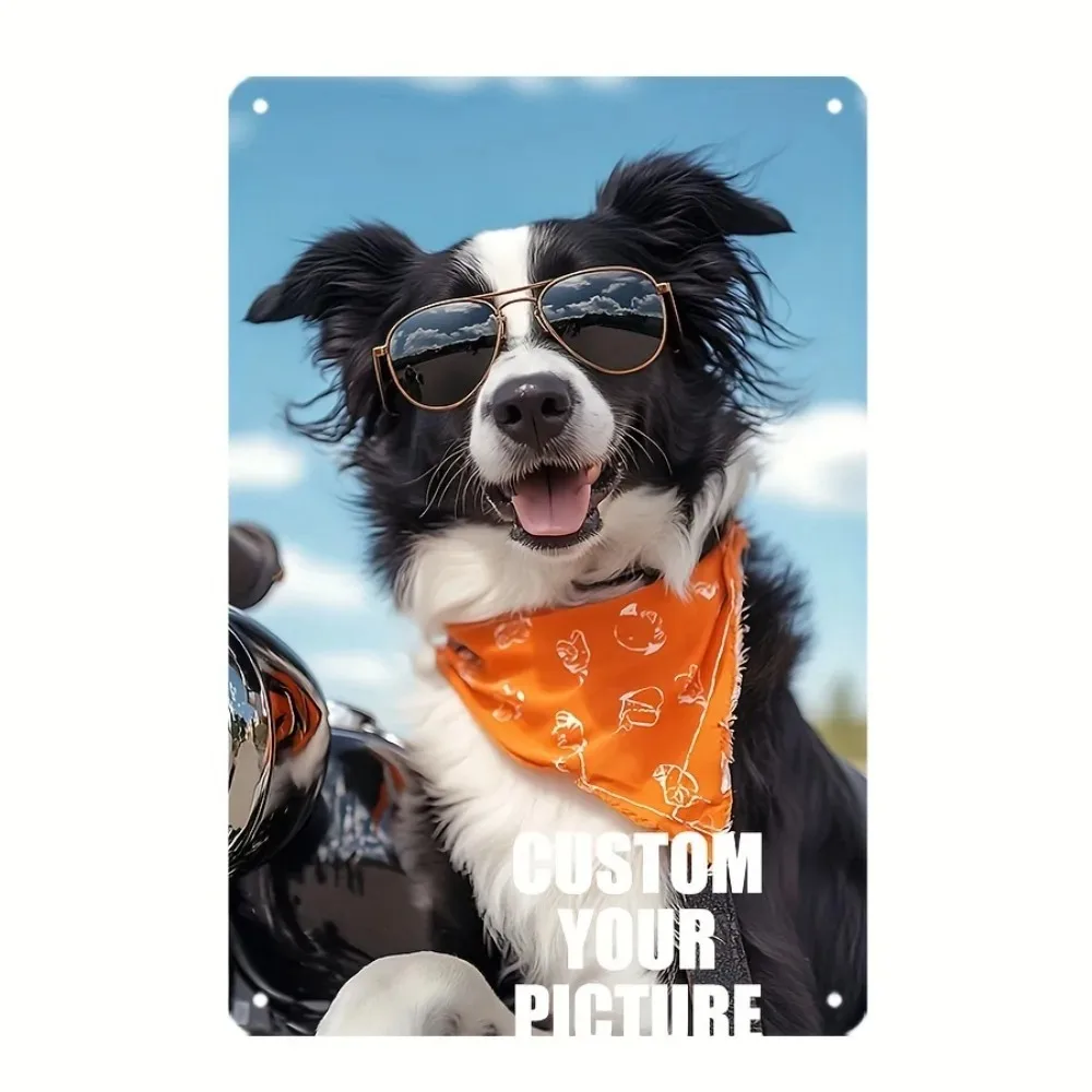 CIFbuy Customizable 2D Flat Iron Wall Sign 8x12in Biker Dog Border Collie Personalized Photo Text Garage Home Wall Decor Gift