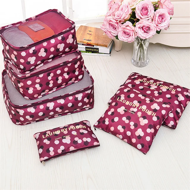 6 PCS Zestaw podróżnych toreb do przechowywania ubrań Organizer do szafy Walizka Etui Organizer podróżny Torba na buty Torba do pakowania kostek