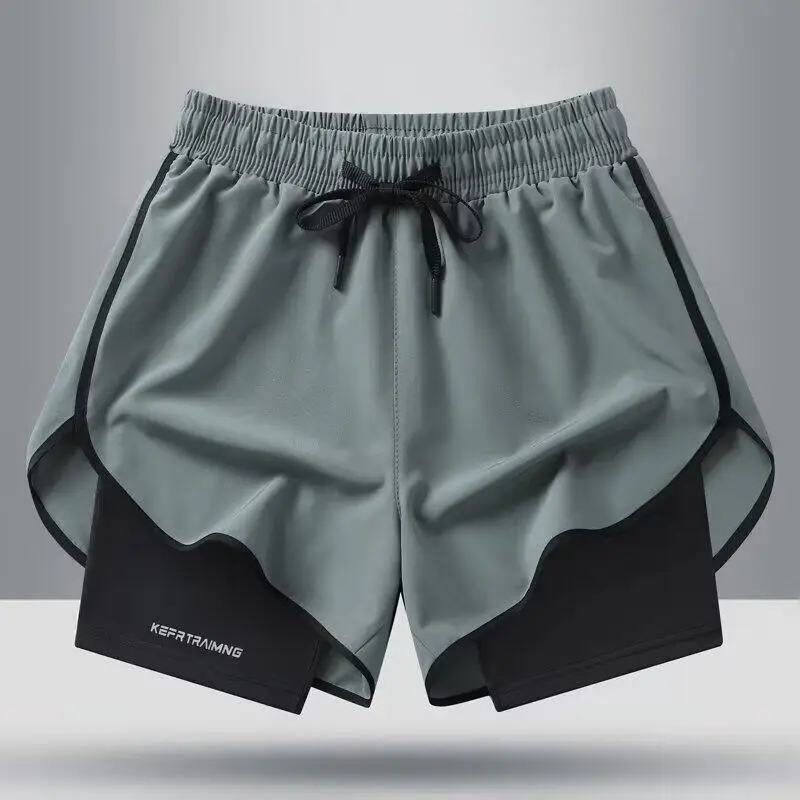 

High-End Sports Swimming Shorts Double Layer Quick Dry Breathable Summer Beach Running Shorts Teenage Loose Fit Polyester Fiber