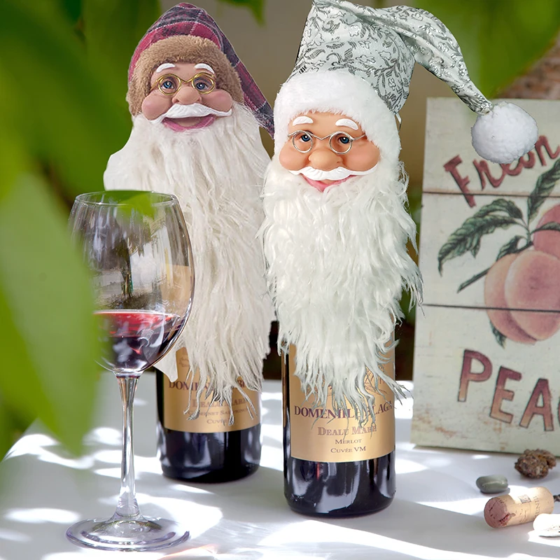 زينة عيد الميلاد سانتا كلوز رئيس غطاء زجاجة النبيذ الأحمر زجاجة الديكور العلوي النسيج شجرة عيد الميلاد الديكور العلوي 2026 #2