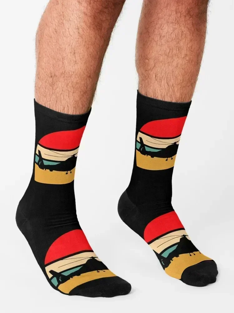 Vintage Pilot Sunset helicopter Socks custom sports Stockings man custom warm winter Men Socks Women's