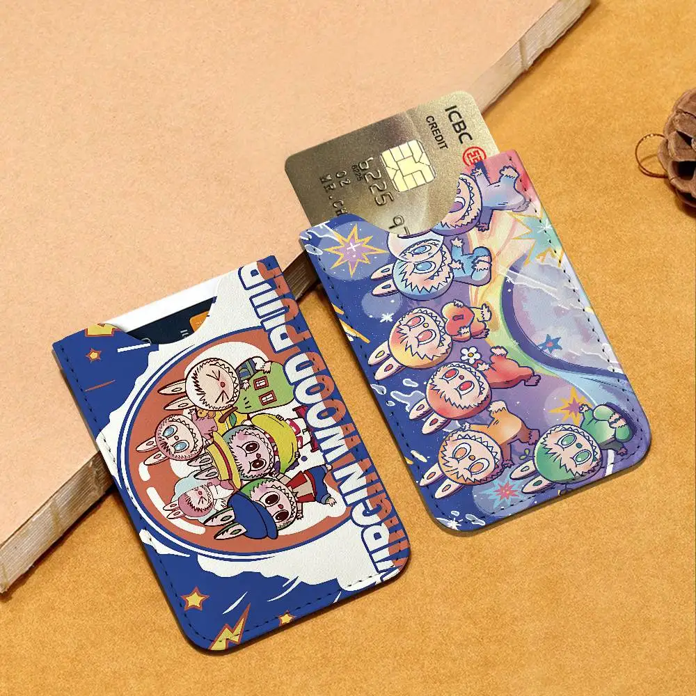 Cartoon L-Labubu Men's Genuine Leather Mini Card Wallet, Ultra Thin Credit Portable Business Card & Transit Bus Card
