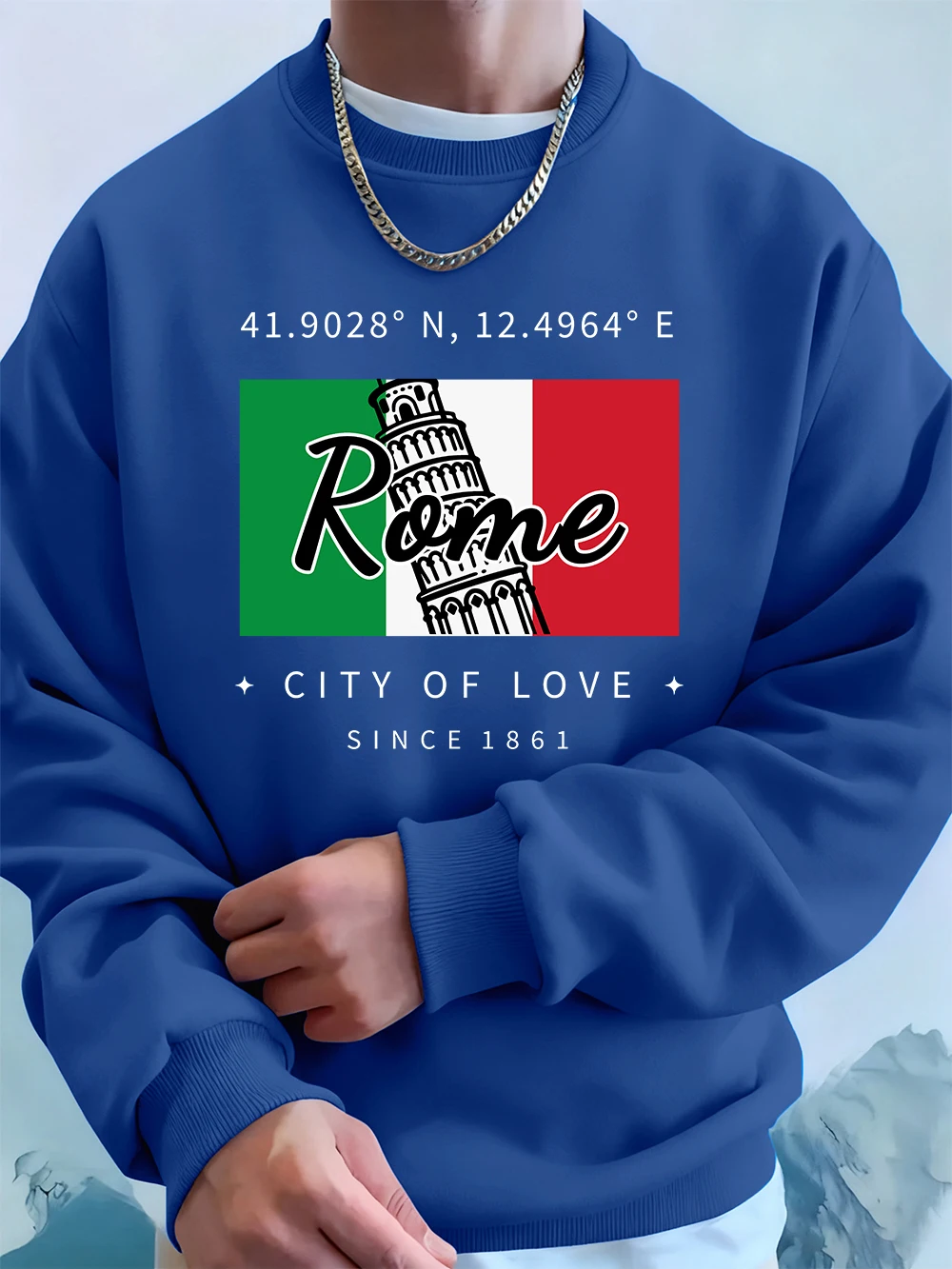 روما مدينة الحب الطباعة الرجال هوديس الخريف فضفاض البلوز الهيب هوب Crewneck الصوف ملابس رياضية دافئة الشارع الرجال الملابس #2