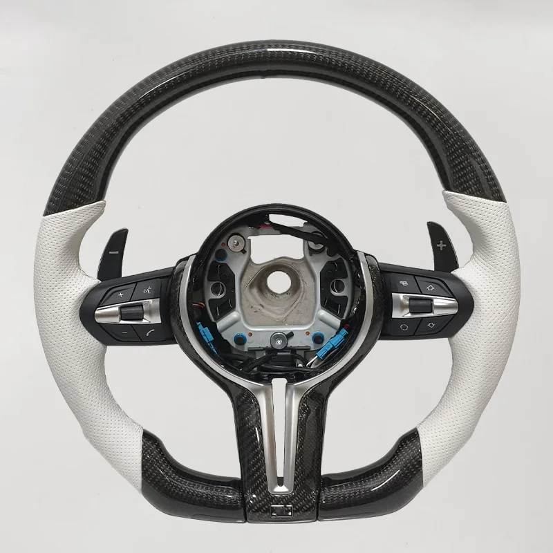 

For BMW E Series E90 E70 E71 E87 E83 E84 E89 Customized White Color Leather Carbon Fiber Steering Wheel Car Interior Accessory