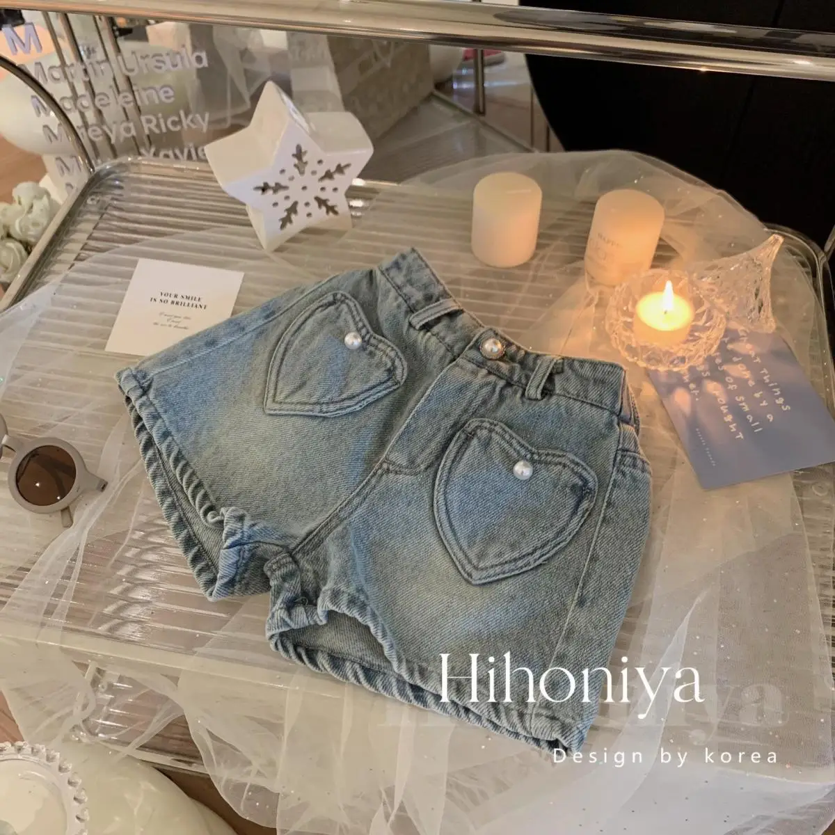 Girls Heart Pocket Short Pants Summer New Style Children's Casual Jeans Kids Hot Pants Korean Version Children's Clothing