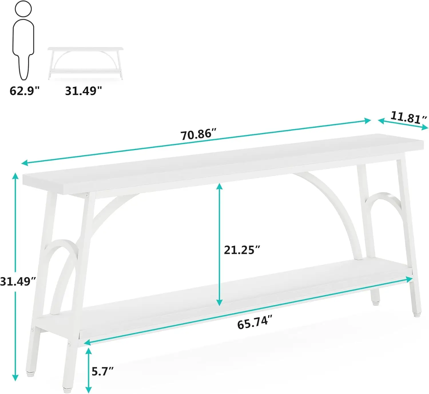 Extra Long Sofa Tables, 70.8”Console Table for Entryway, Modern Wood Console Table 2 Tier TV Stand, Behind Couch Table for Livin