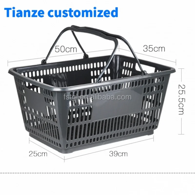 [Customized]Supermarket Plastic Shopping Basket Grass Shopping Baskets Trolley