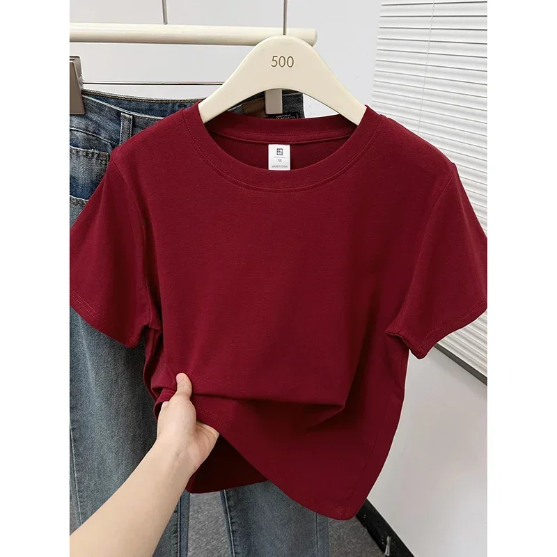 Camiseta informal de alta calidad para mujer, Tops sexys de manga corta, tendencia de moda, ropa lisa para mujer, Tops Y2k 2025, novedad de verano