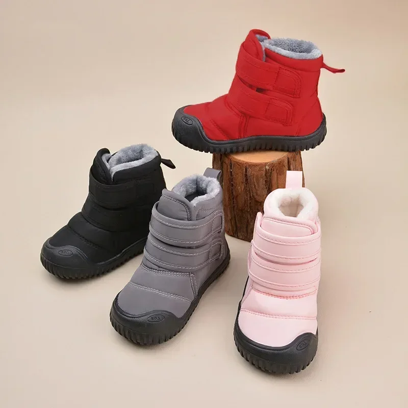 New 2024 Winter Baby Snow Boots Toddler High-top Warm Cotton Shoes Kids Waterproof Upper Cloth Boots Boy Girls Thick Plush Boots