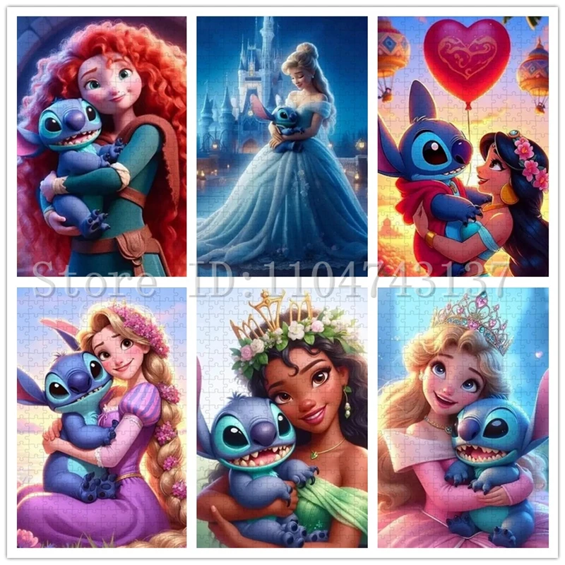 

Disney Princess and Stitch Jigsaw Puzzles 108/300/500/1000 Pieces Newest Cartoon Character Puzzles Stress Relief Toys
