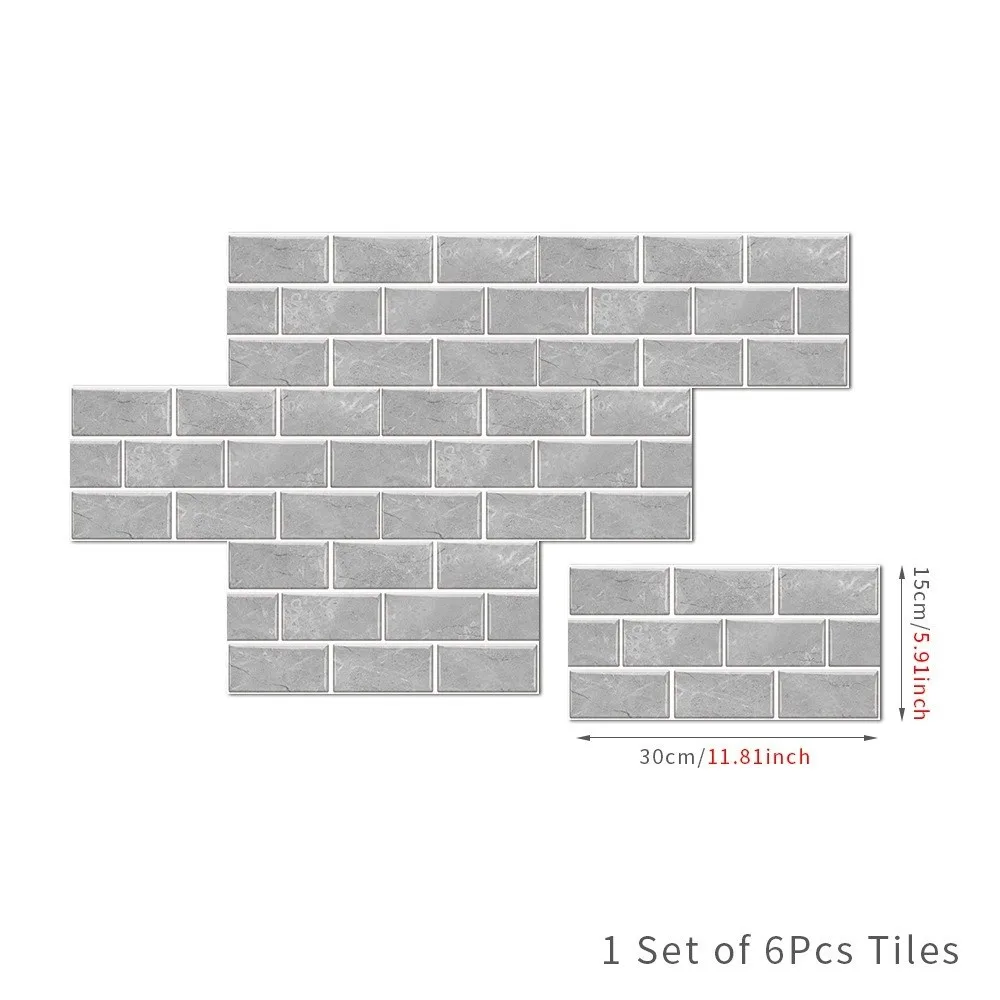 6pcs Self-Adhesive Tile Stickers Peel and Stick PVC Peel Stick Wall Decals Wear-Resistant DIY Self-Adhesive Wallpaper