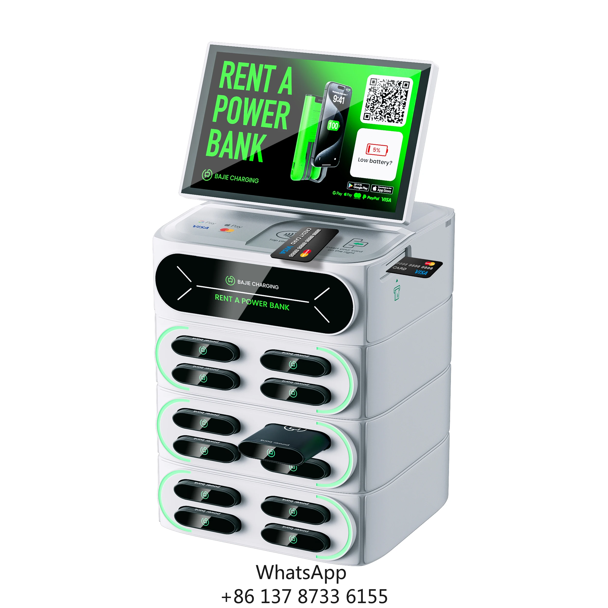 

2024 Shared Power Bank Rent Station 12 Slots Integrated Stackable Mobile Phone Chargers Station Sharing Power Bank With POS Pay