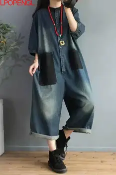 Oversize Vrouwen Jumpsuits Overalls Denim Jeans Enkellange Broek 2022 Lente Vintage Vrouwelijke Losse Casual Gesplitst Zakken