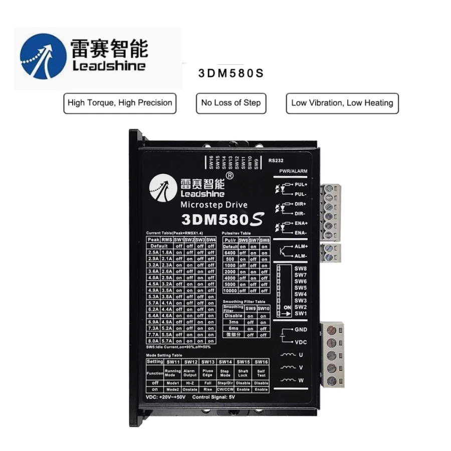 

Leadshine 3DM580S 3 Phase Stepper Driver 24-50VDC for Nema 23 Stepping Motor Controller CNC Engraving Machine