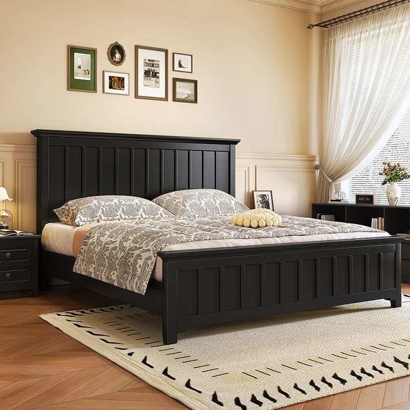 French retro bed Nordic solid wood bed 1.8 meters double storage bed  small apartment medium ancient wind кровать furniture