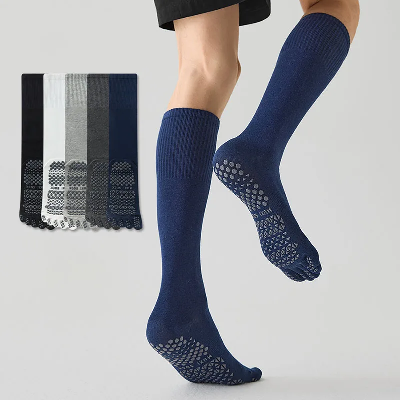 Men Sport Yoga Five Toe Socks Professional Breathable Cotton Split Toe Socks Full Sole Silicone Anti-Slip Long Socks for Fitness