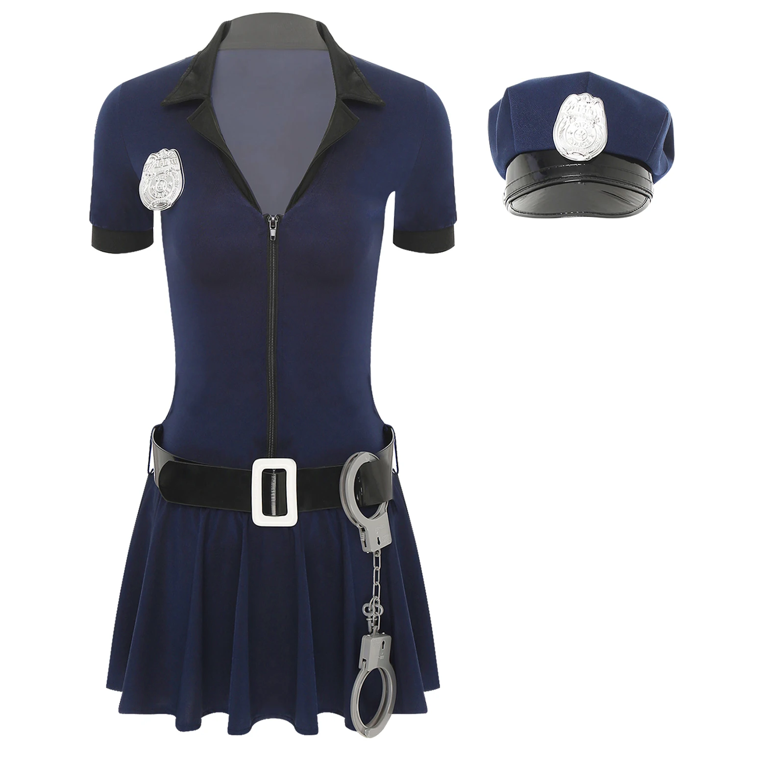 Vrouwen Sexy Politie Kostuum Vrouwelijke Cop Officier Uniform Hoed Taille Riem Manacles Halloween Cosplay Erotische Rollenspel Outfit Clubwear