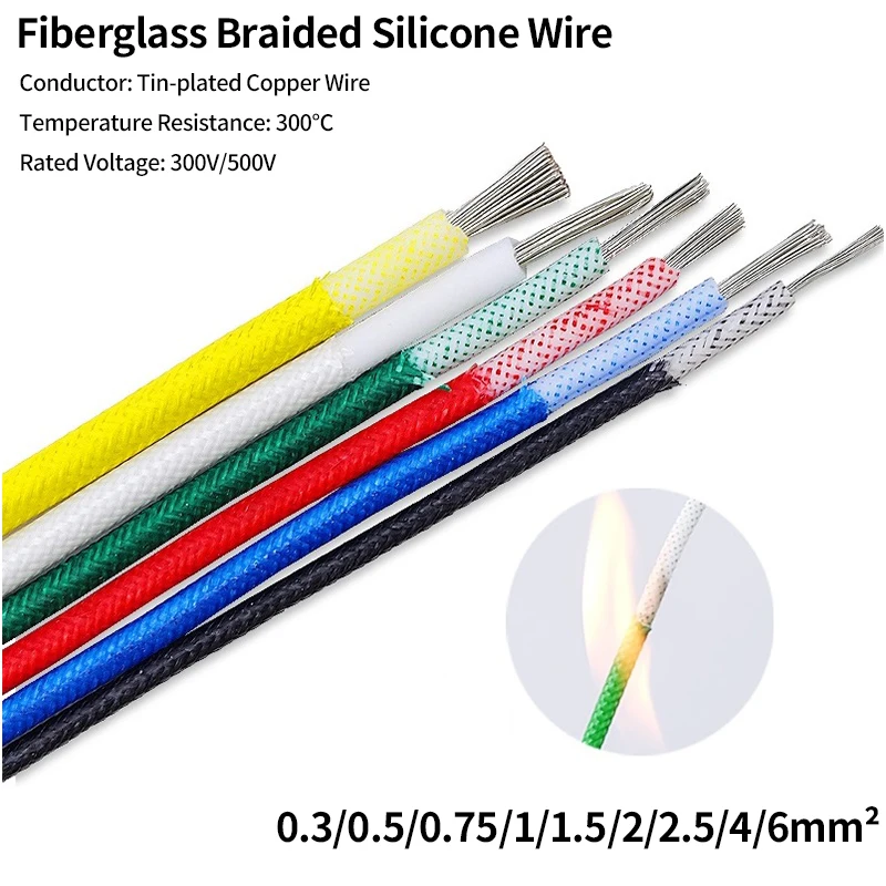 5M/30M Silicone Wire High Temperature Resistant 300°C Soft Fiberglass Braided Insulated Warm Floor Heat Element Copper Cable
