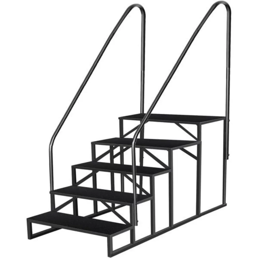 Escalera de 5 escalones con pasamanos, escalera para piscina sobre el suelo, capacidad de carga de 660 lb, escalones para RV con Panel antideslizante, Sta móvil para el hogar