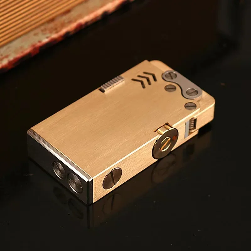 Handmade Brass Mechanical Automatic Ignition Gasoline Lighter And Titanium Alloy Material Gift Box