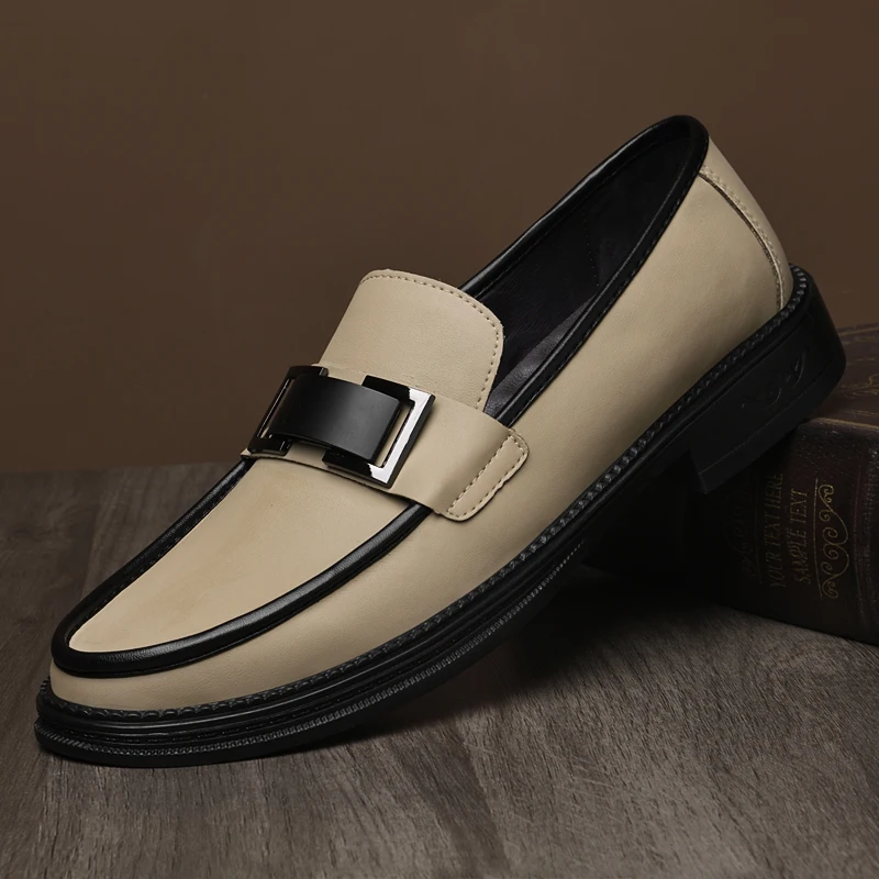 Low Heeled Metal Buckle Wedding Loafers Leather Business Shoes Casual Flats Party Driving Shoes Moccasins Men High End Shoes