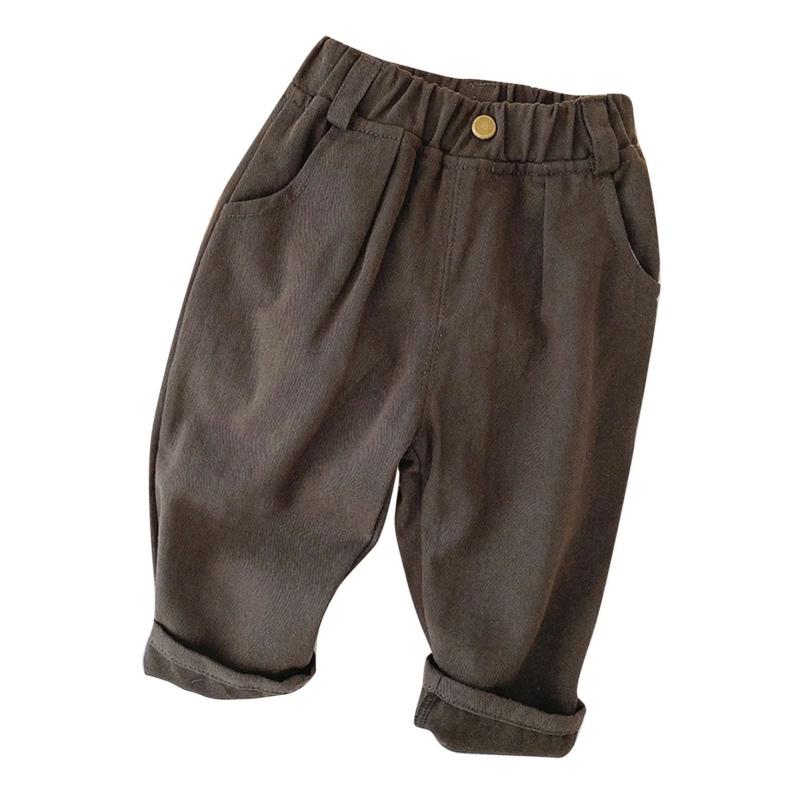 

80-130 Infant Boys Solid Color Casual Pants Elastic Waist Fake Flap Pocket Cotton Trouser Fashion Cargo Pants Kids Costume