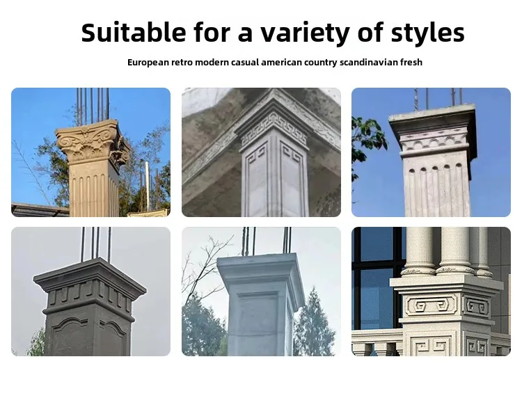 Vierkante kolomkop, voet- en Romeinse kolomvormen, kolomdopvorm - voor vierkante kolommen van Europese poort, complete set voor vierkante pijlers